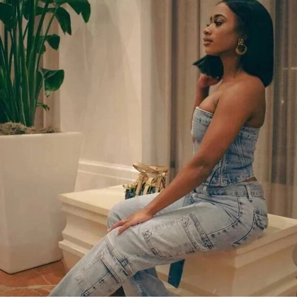 Zara Blue Denim Strapless NWOT Size Small - Picture 9 of 13